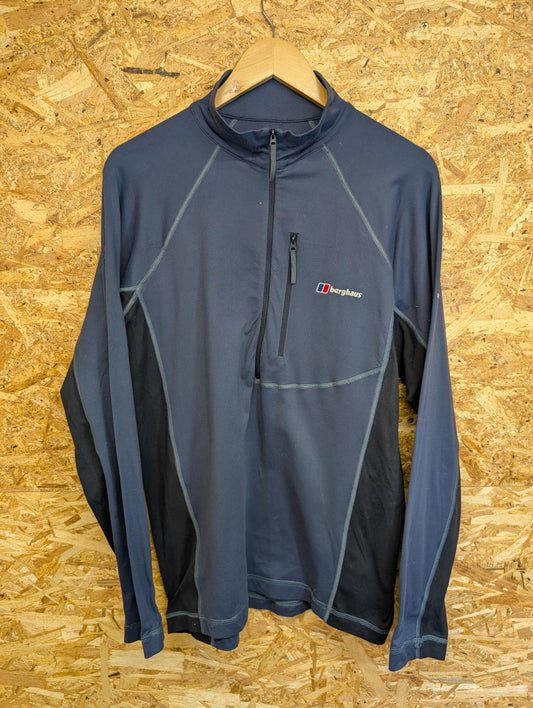 Berghaus Mens Size Medium Extreme Base Layer Fleece Softshell Grey Black 1/4 Zip