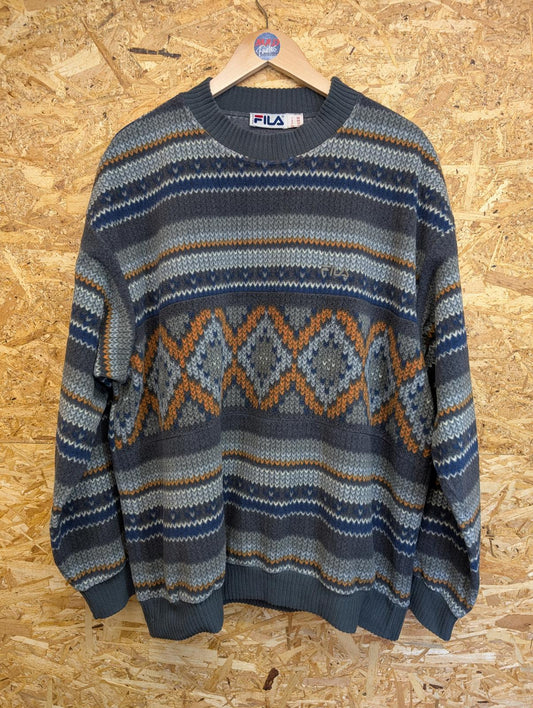 Fila Fleece Sweater Mens Size XL 90s Vintage Aztec Crew Neck Top Made In Italy
