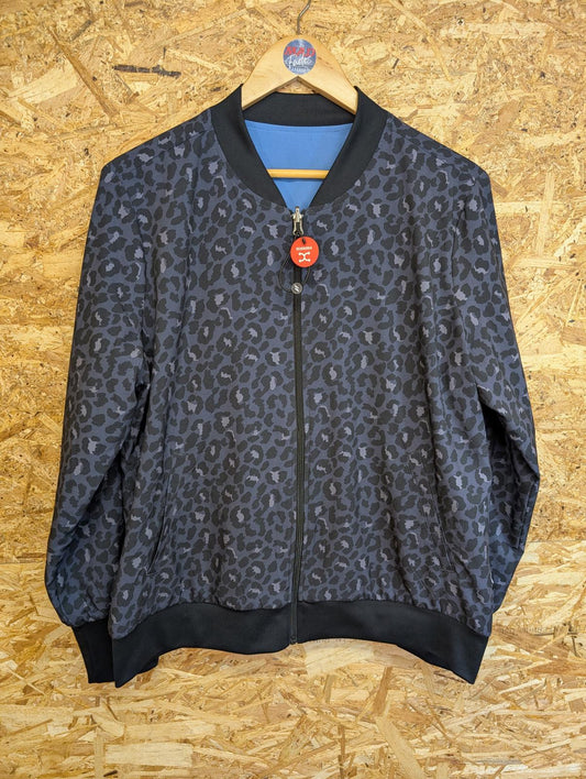 Skechers Womens Size Large Midnight Leopard Reversible Bomber Track Jacket Blue