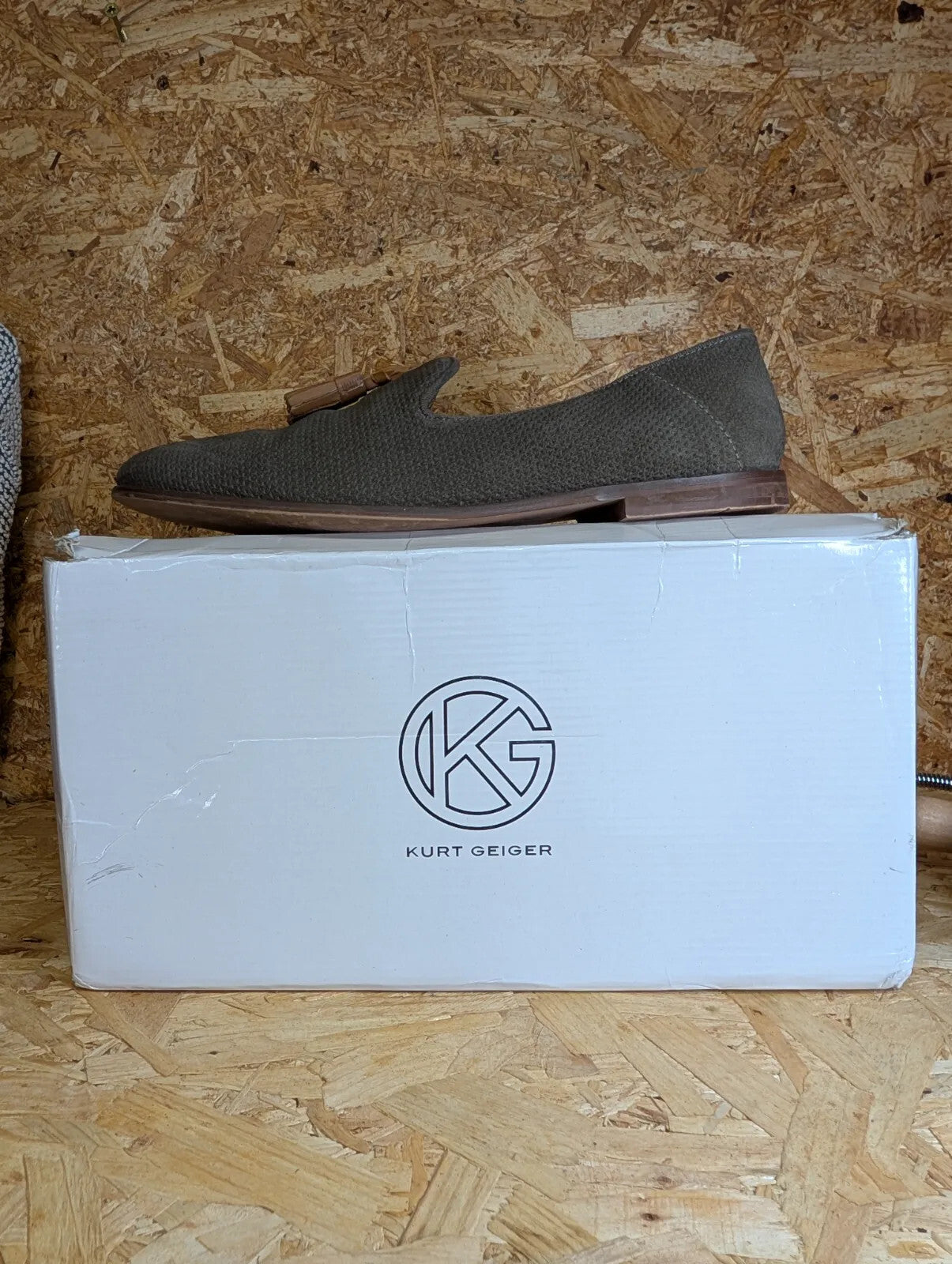 Kurt Geiger Tassel Loafers Mens UK 11 EU 45 Grey Tan Leather Slip On Smart