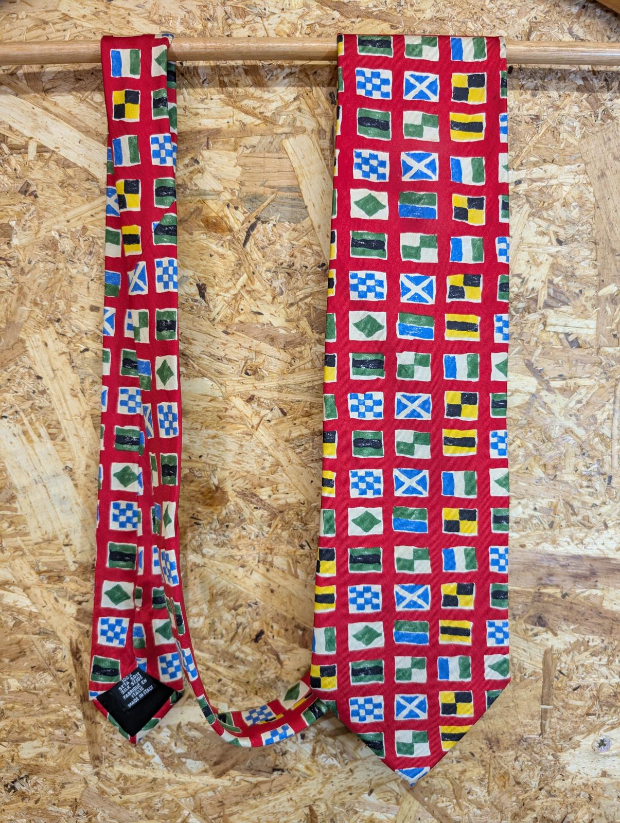 Hugo Boss Silk Tie 58" 148cm Made In Italy Red Nautical Flags Pattern