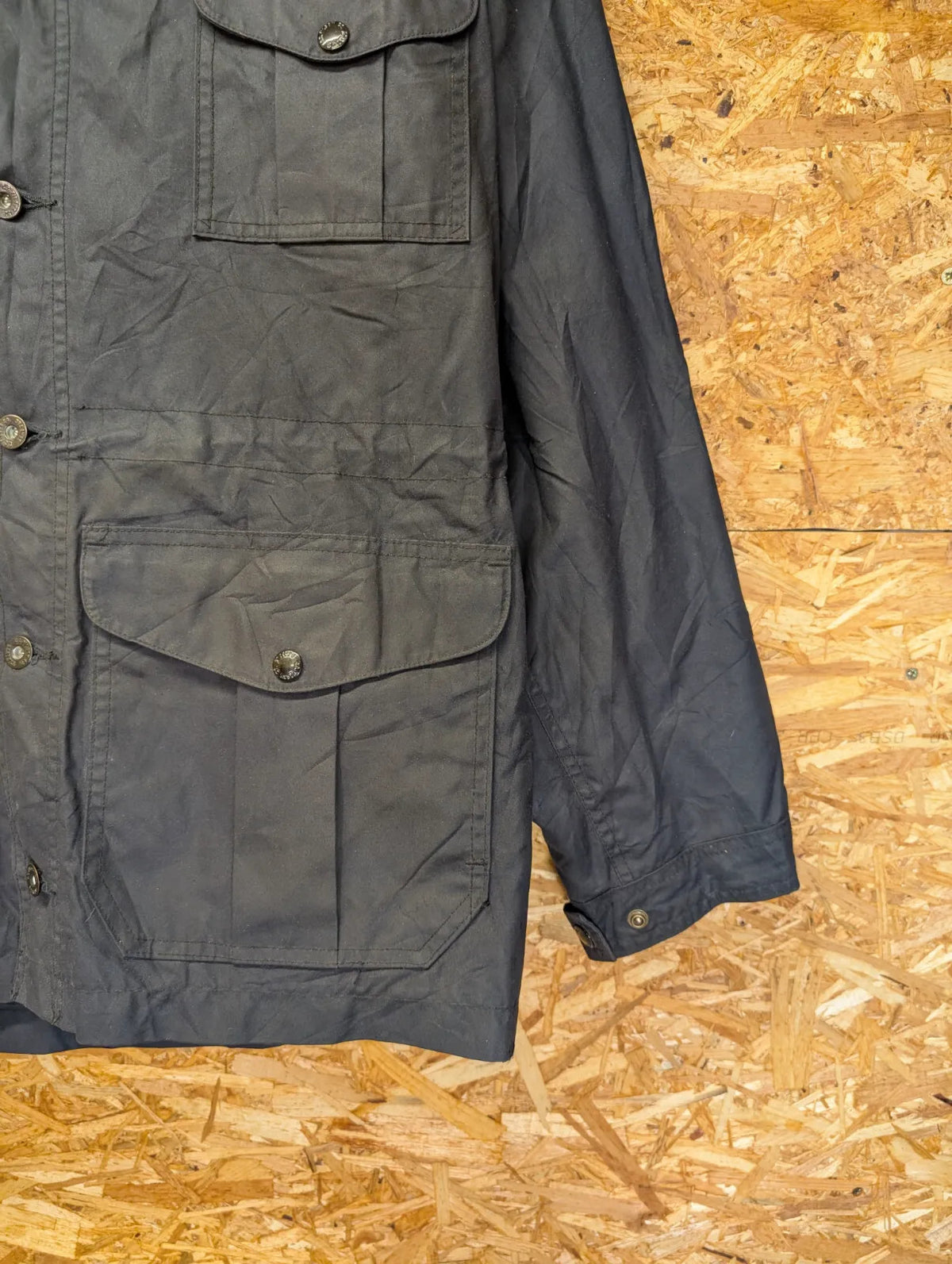 Filson Field Jacket Mens XL Black Blue Snap Drawstring Utility Pockets USA Made