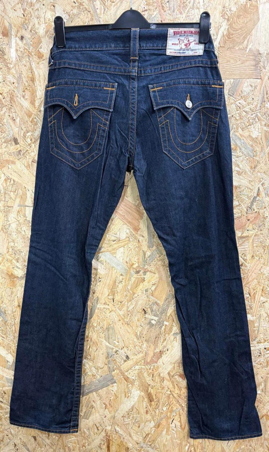 True Religion Jeans W31 L34 Men Straight Leg Navy Blue Denim Zip Fly