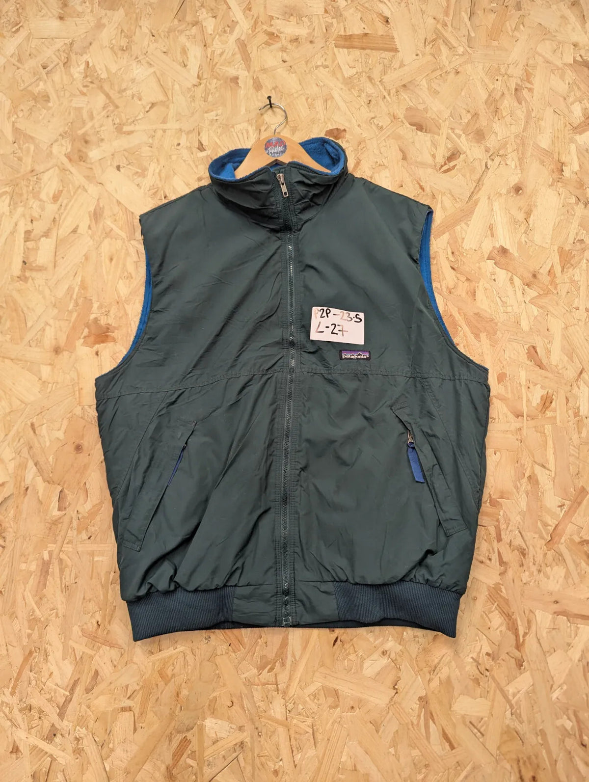 Vintage Patagonia Gilet Vest Men Large Green Blue Fleece Lined Zip USA Made 90s