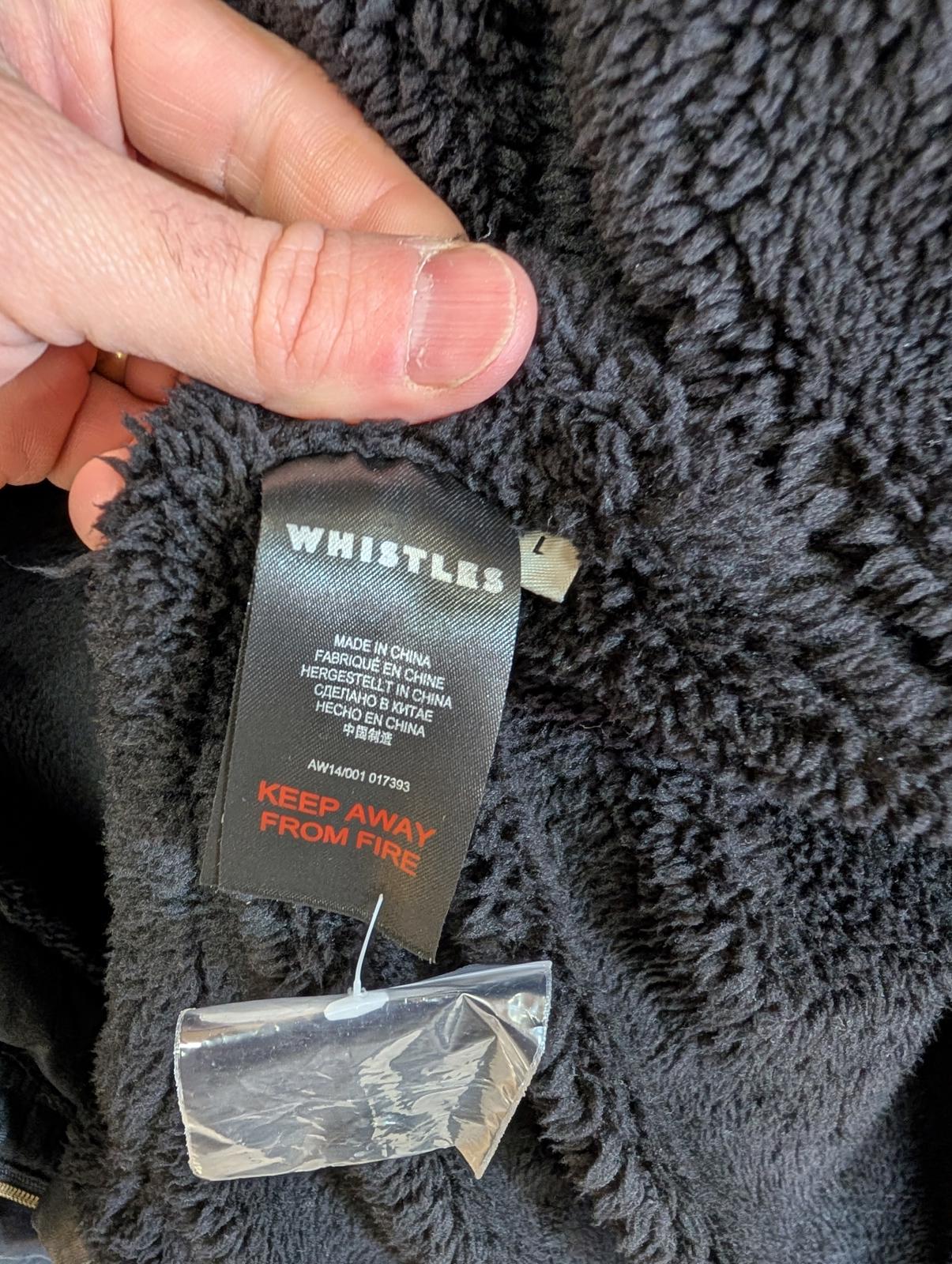 Whistles Waxed Parka Size Large Jacket Black Fleece Lined Cotton Coat