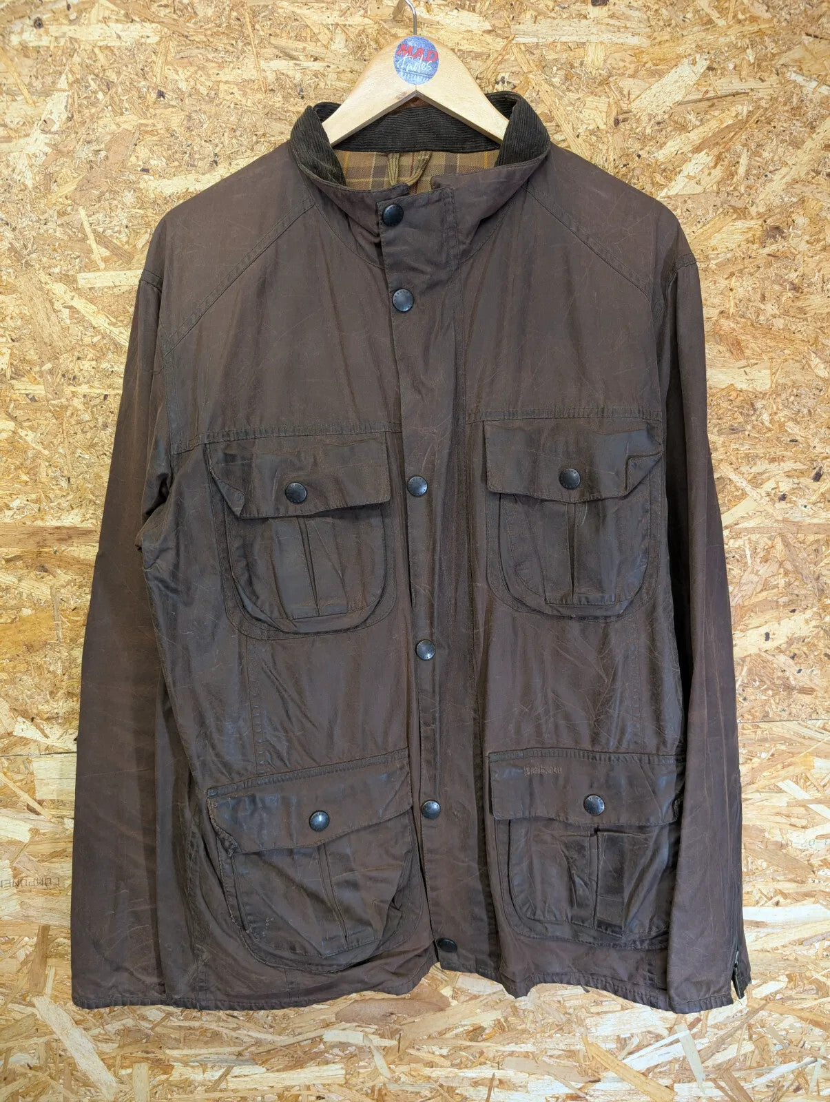 Barbour A417 Utility Wax Jacket Mens Large Brown Cotton Cord Collar Pockets