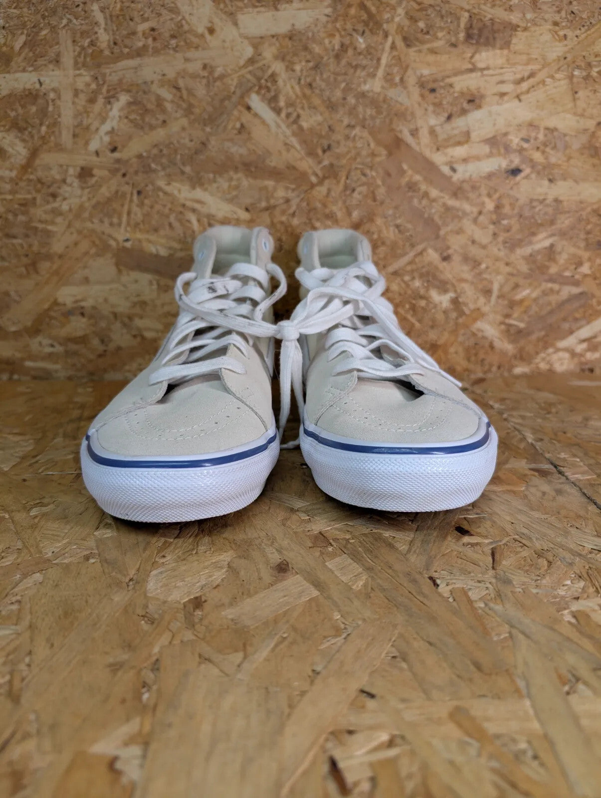 Vans High Top Trainers UK9.5 Cream Canvas Suede Logo Skateboarding Streetwear