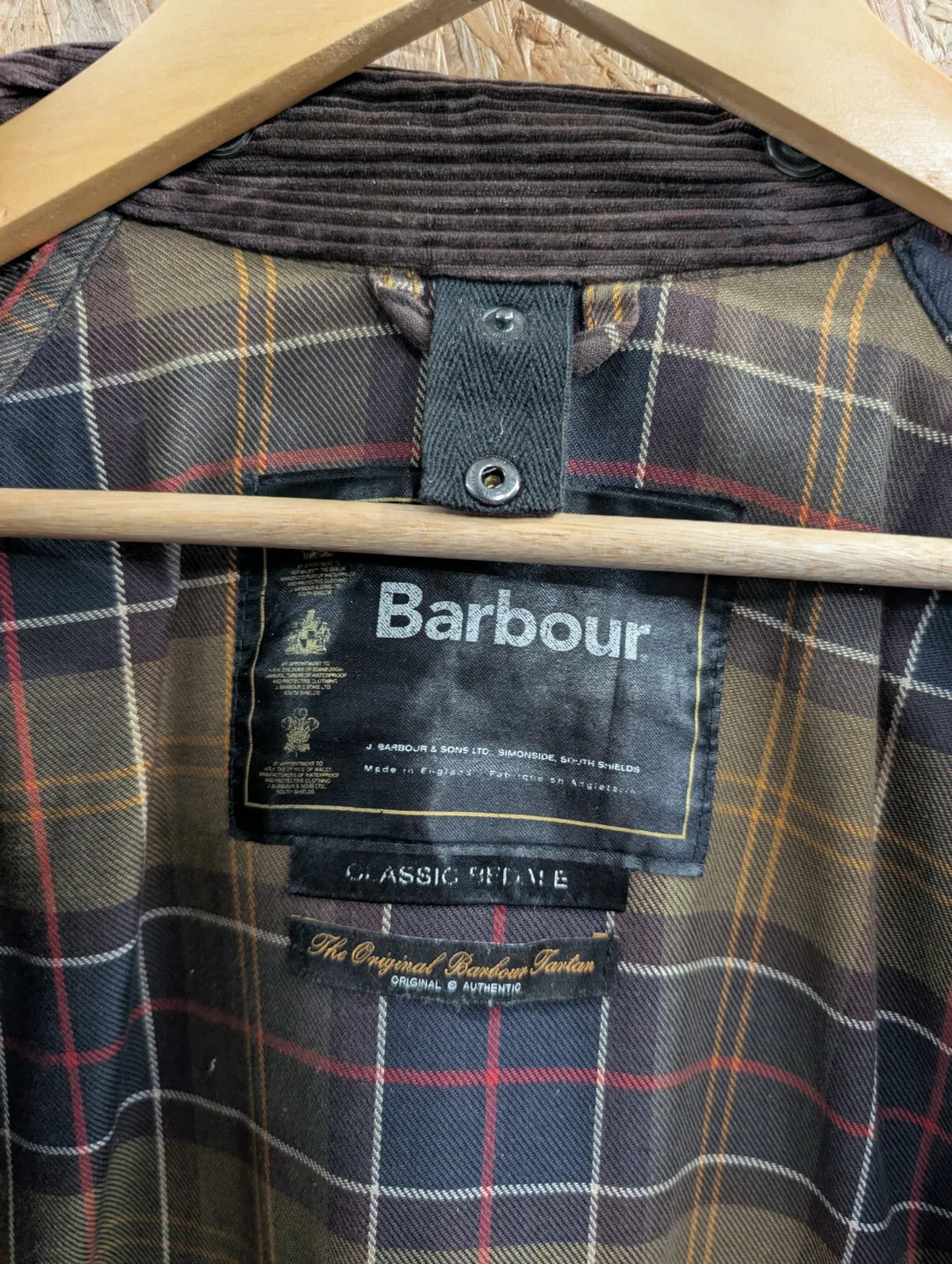 Barbour Classic Bedale Wax Jacket Mens Small C36 Green Corduroy Collar England