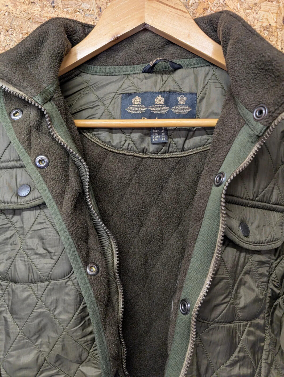 Barbour L1800 Utility Quilt Jacket Womens UK16 Olive Green Thermal Fleece Padded