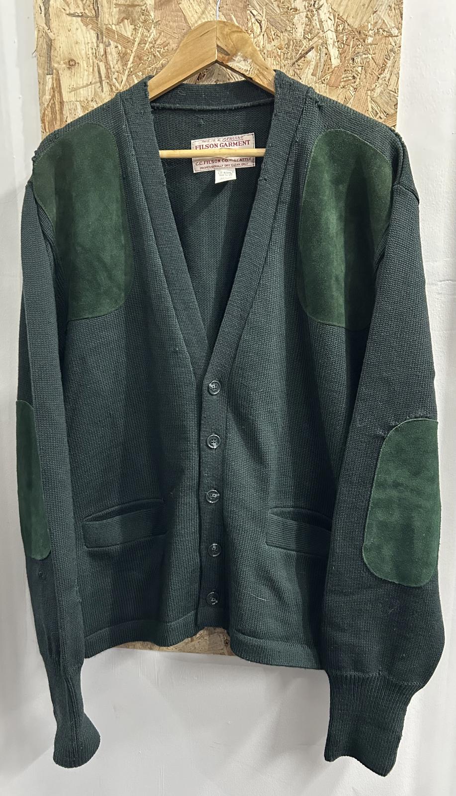 Filson Mens Size XL Vintage Green Wool Leather Cardigan Style 713 USA Made