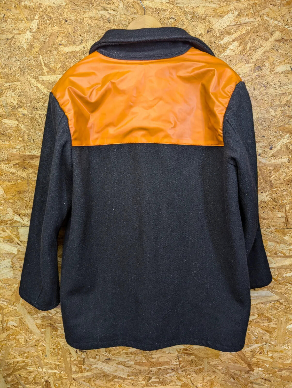 Vintage Donkey Jacket Mens Medium Black Orange NCB Coal Chore Wool 70s Button