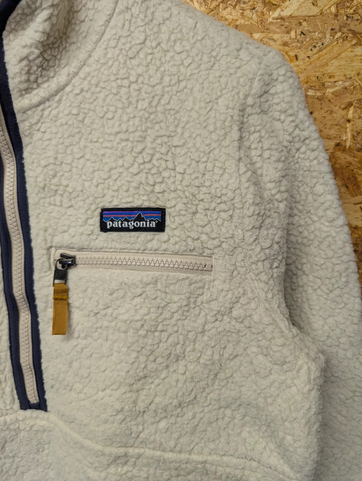 Patagonia Deep Pile Fleece Pullover Jacket Womens Small Cream Retro Sherpa Zip