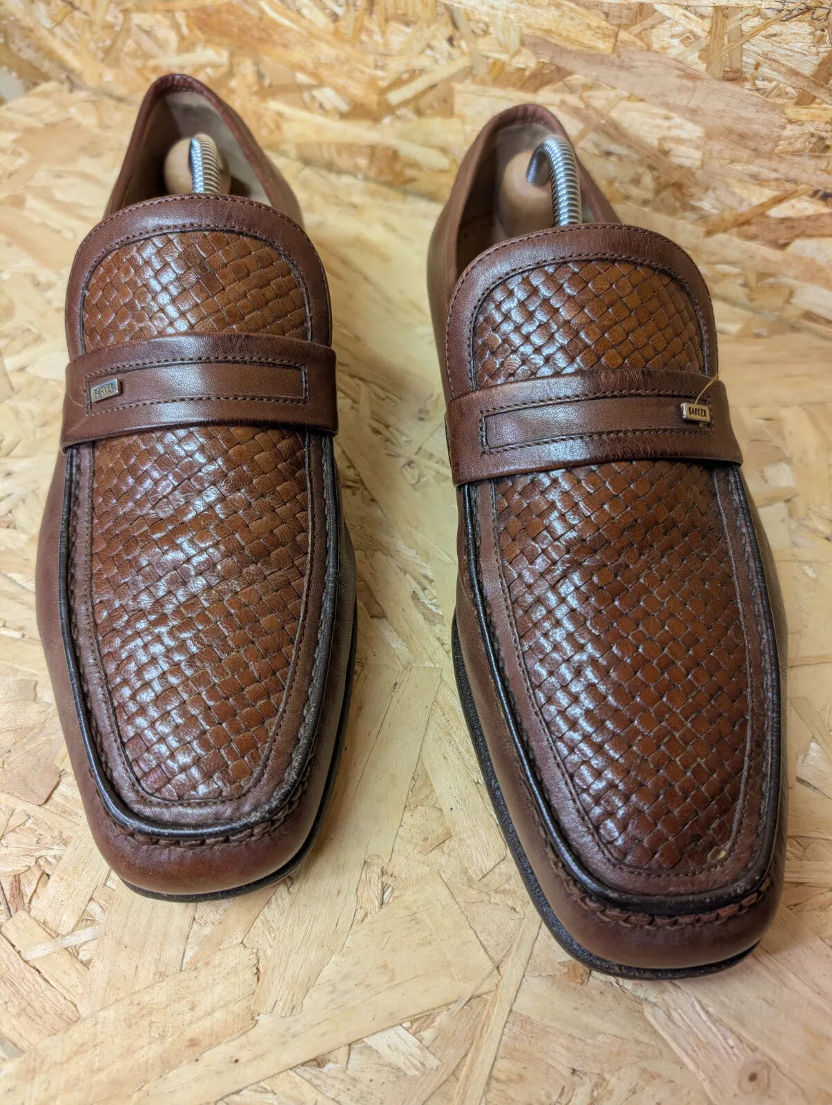 Barker Adrian Loafers Mens UK 9 Brown Leather Braided Leather Woven Slip On