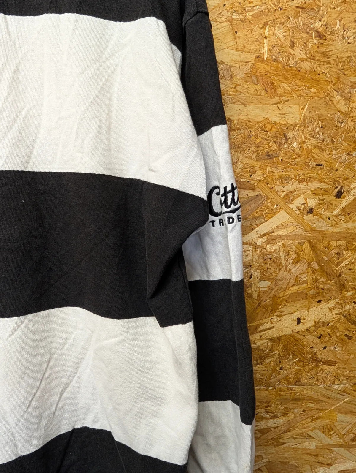 Vintage Barbarians Rugby Shirt Mens Medium Black White Stripe Cotton Traders 90s