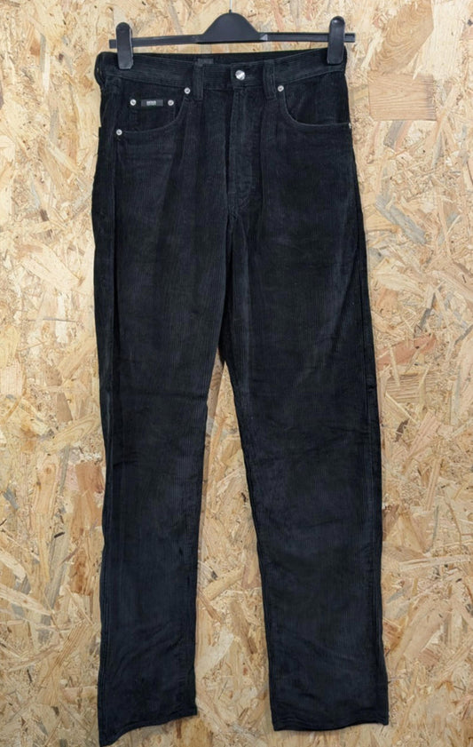 Hugo Boss Cords Trousers W32 L34 Arkansas Black Pants Straight Fit Zip Corduroy