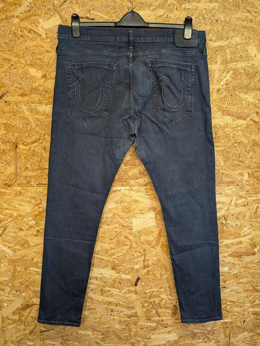 True Religion Rocco Jeans Mens W38 L33 Stretch Slim Skinny Navy Blue Denim