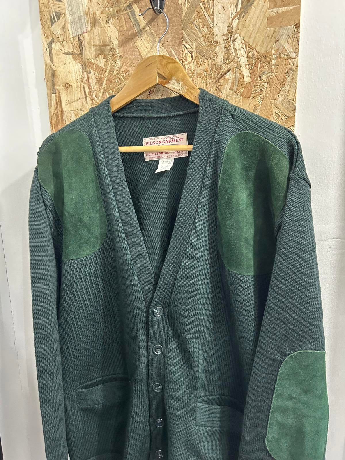 Filson Mens Size XL Vintage Green Wool Leather Cardigan Style 713 USA Made