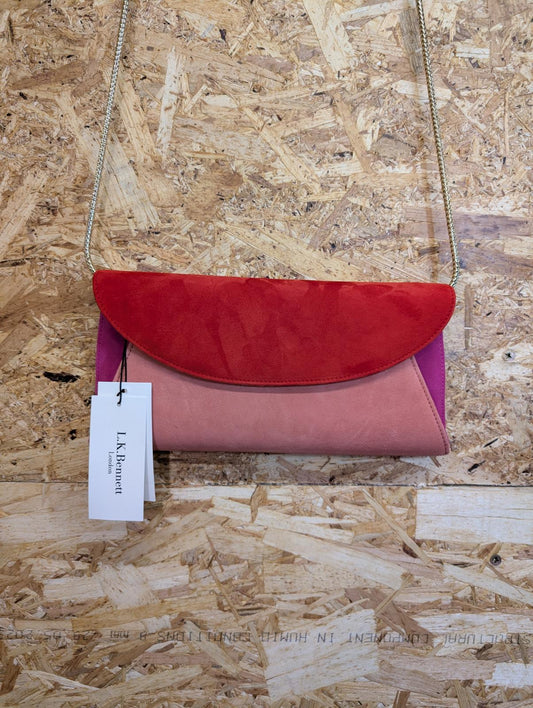 LK Bennett CU Florence Clutch Shoulder Bag Suede Leather Envelope Pink Red New