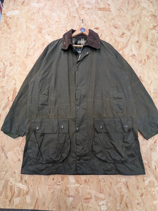 Barbour Border Wax Coat Men XL C44 112cm Green Tartan Cord Vintage England