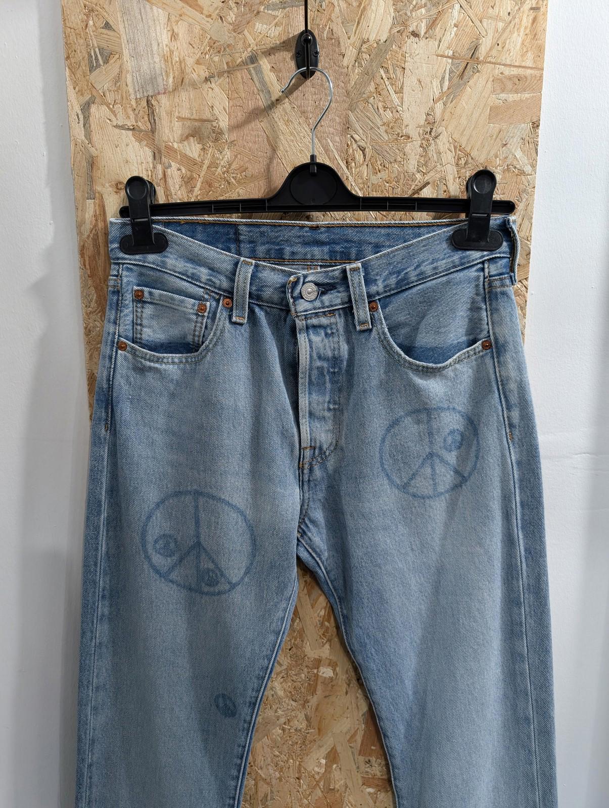 Levis 501 Jeans Womens W29 L32 150th Anniversary Patchwork Peace Blue Denim