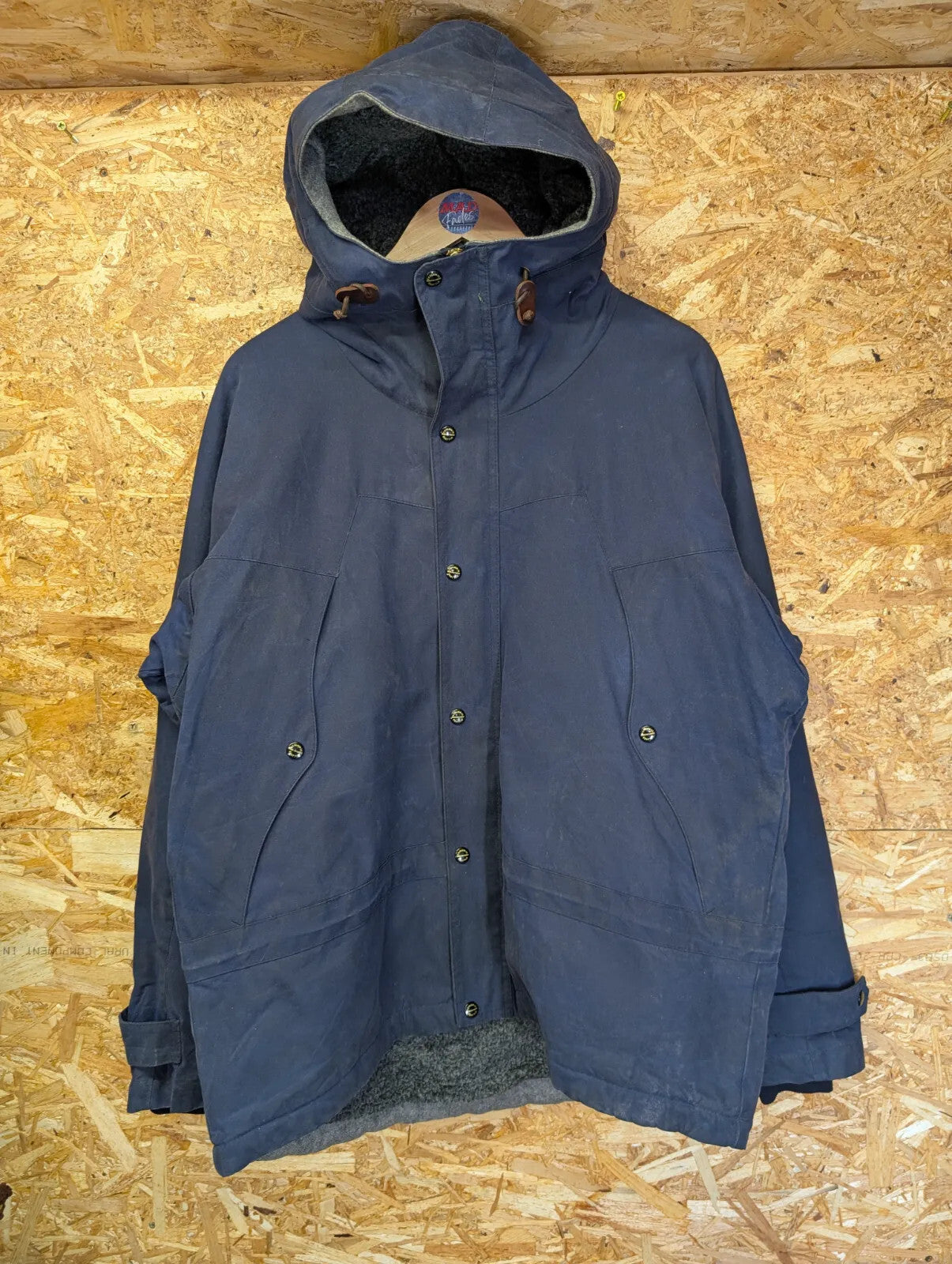 Filson Mountain Parka Jacket Men XXL Navy Blue Fleece Lined Tin Cloth Italy Made