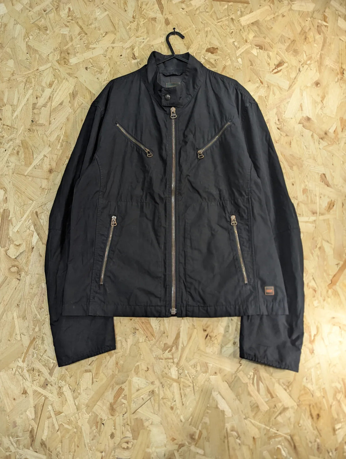 Vintage Hugo Boss Orange Bomber Jacket Mens Black Medium Collar Lightweight Y2K