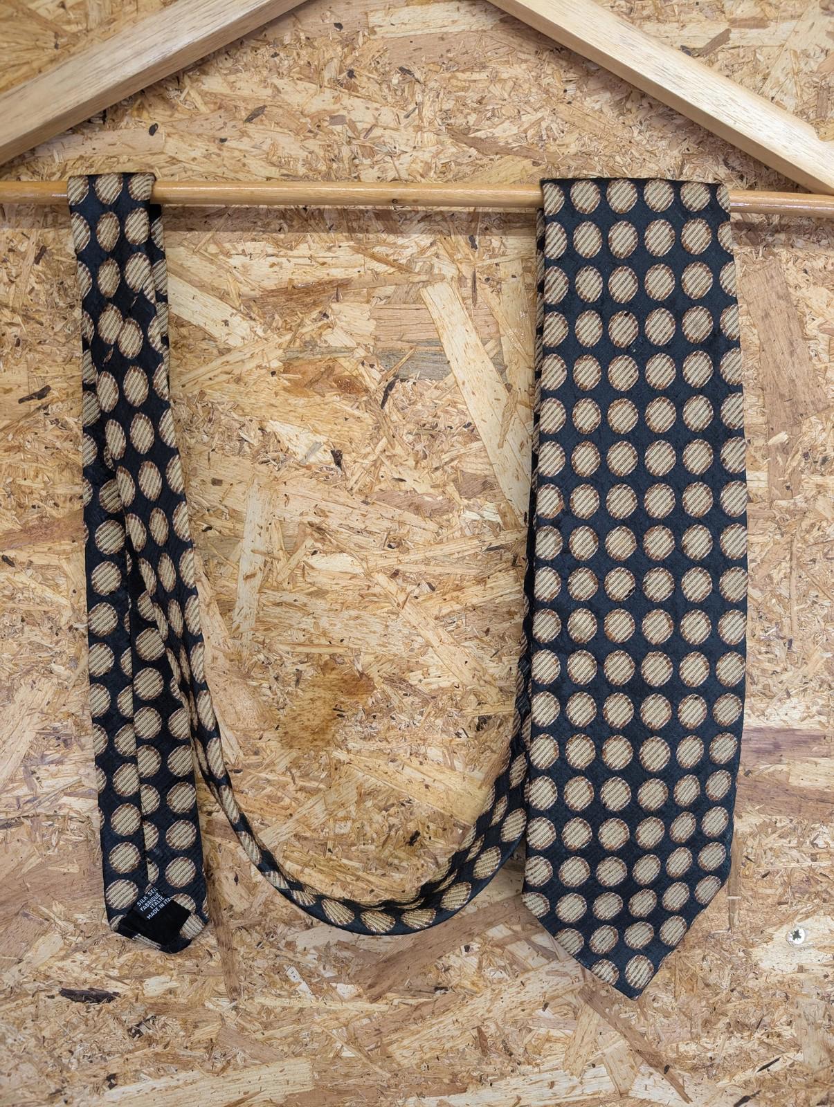 Hugo Boss Mens Tie Polka Dot Pattern Silk Black Brown Classic 90s Vintage