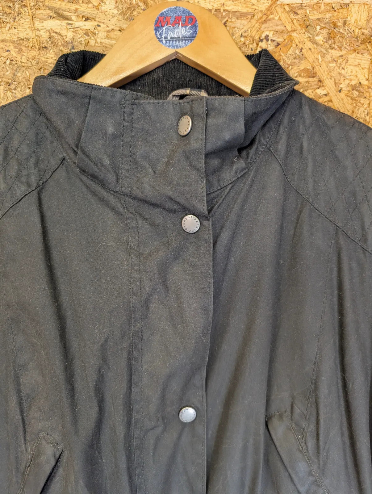 Barbour Rebel Wax Jacket Womens UK18 Black Quilted Belted LWX0145BK71 Cotton