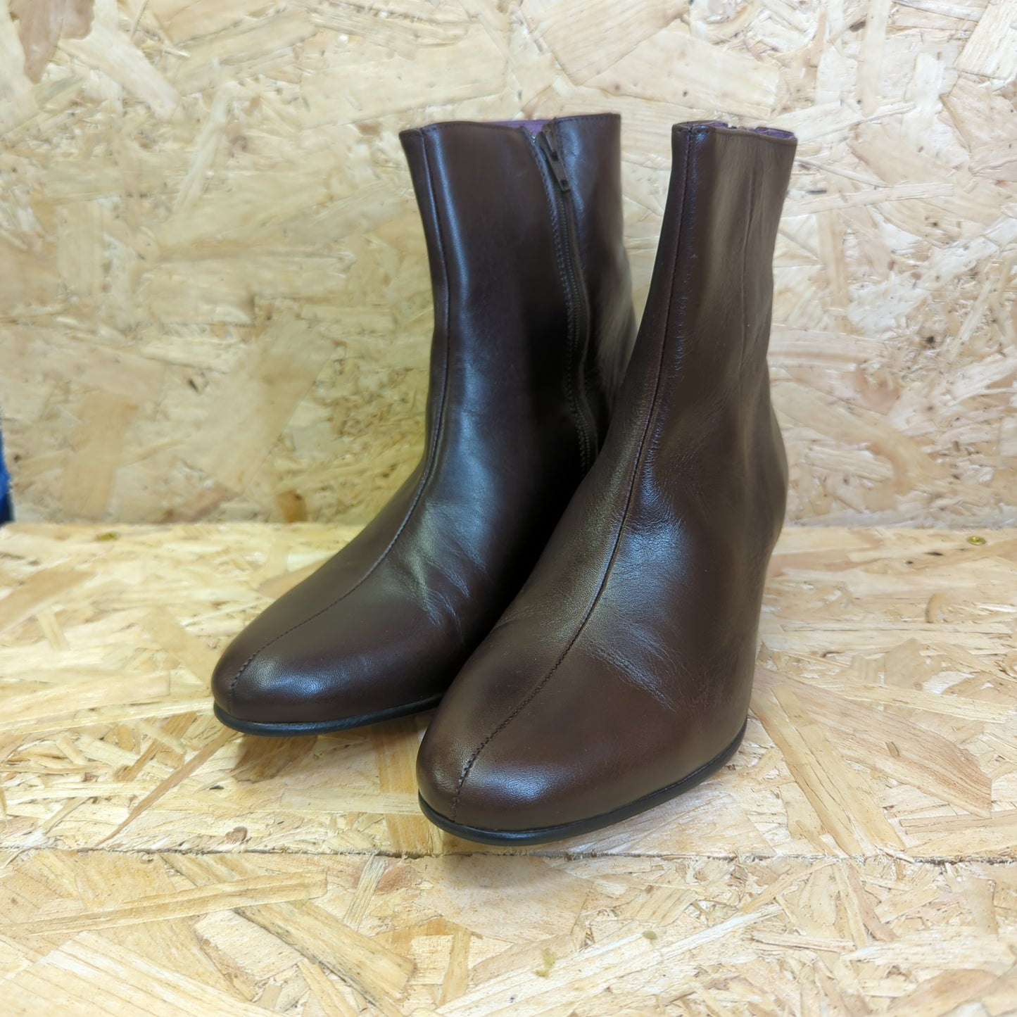 David Preston Regent Boots Brown Leather Cuban Heel Zip Up Side Size 6 UK 40 EU