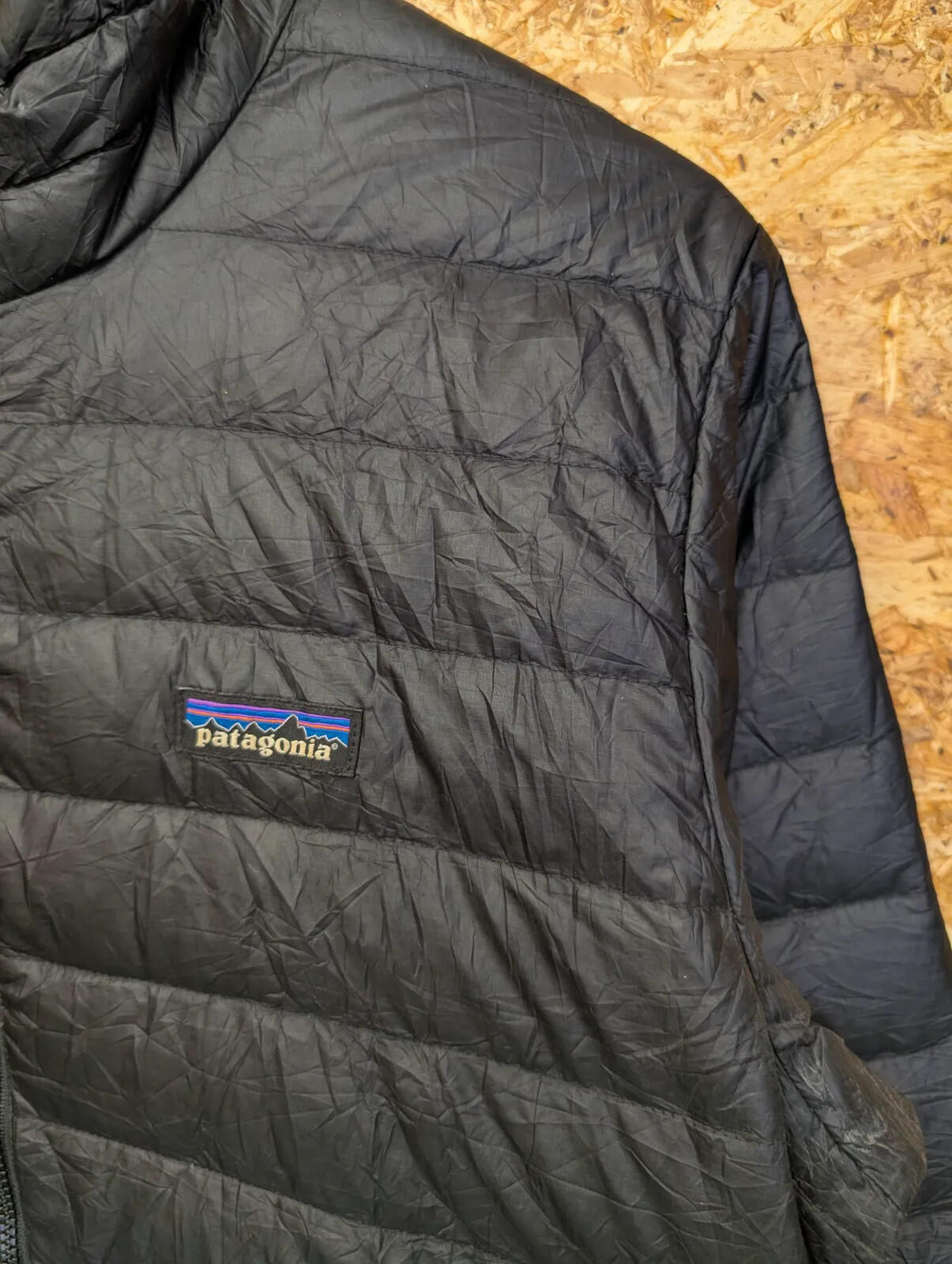Patagonia Down Sweater Jacket Mens Medium Quilted Black Puffer Full Zip Layer