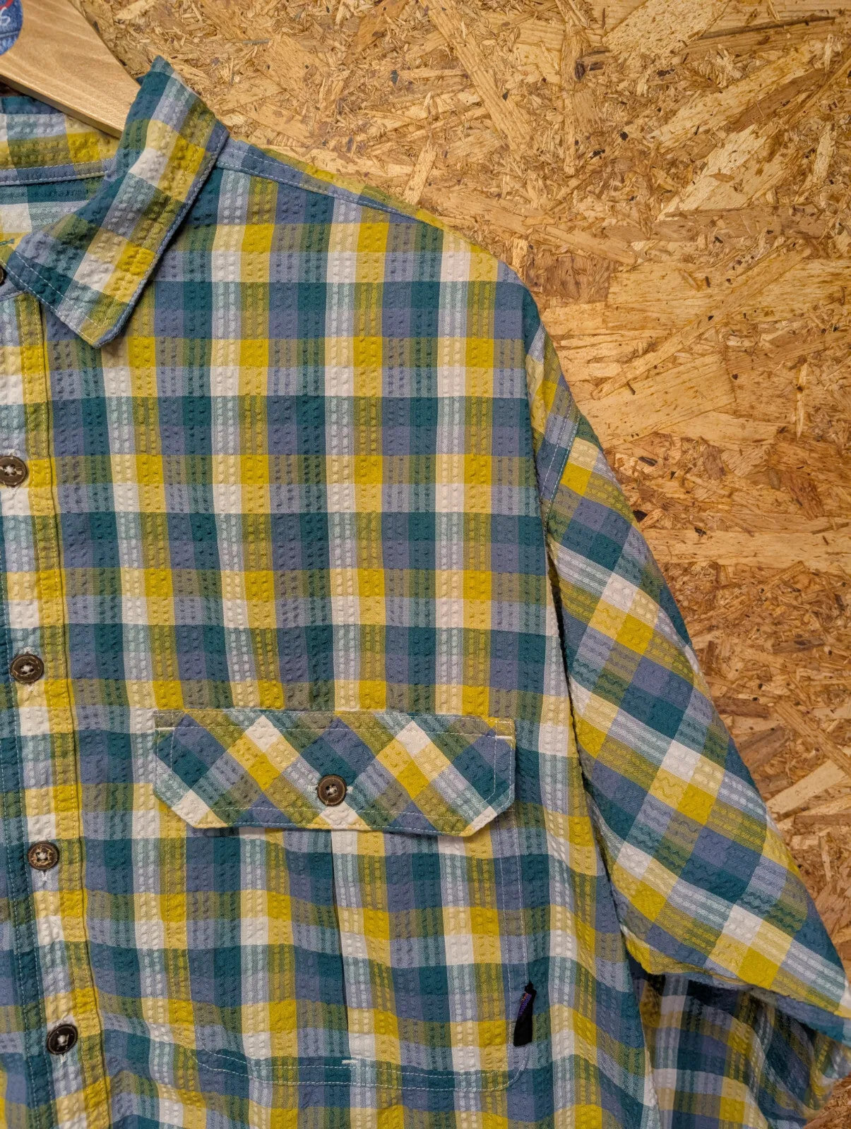 Vintage Patagonia Pocket Shirt Large Blue Yellow Plaid Check Lightweight L/S 90s