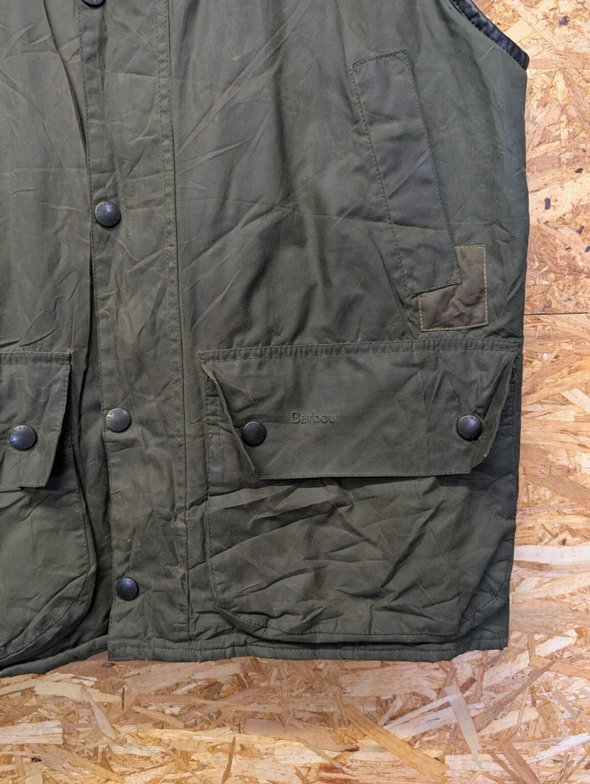 Barbour Westmorland Waxed Gilet Mens Large Olive Green Vest Tartan Bodywarmer