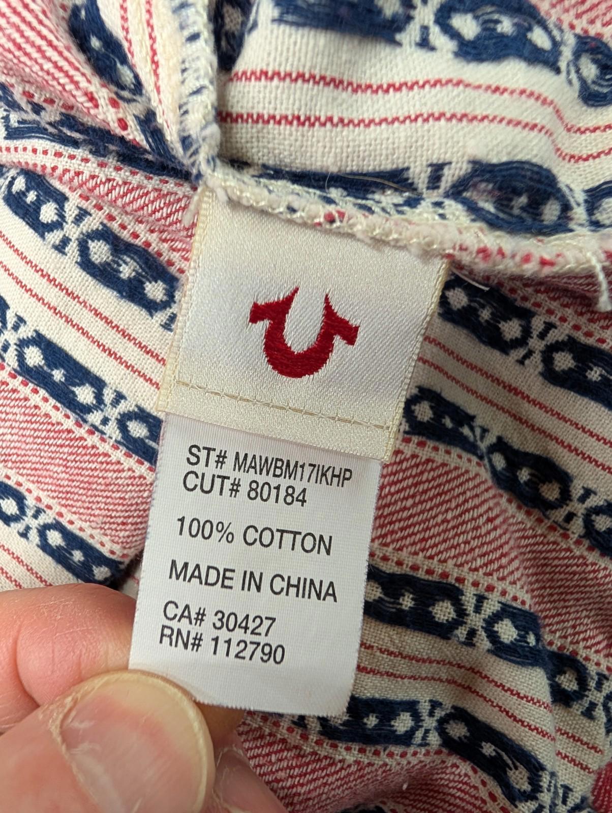 True Religion Western Shirt XXXL Pearl Snap Shacket USA Cowboy Red Blue White