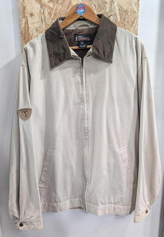 PGA Tour Jacket Mens XL Corduroy Collar Beige Cream Simple Cotton Harrington