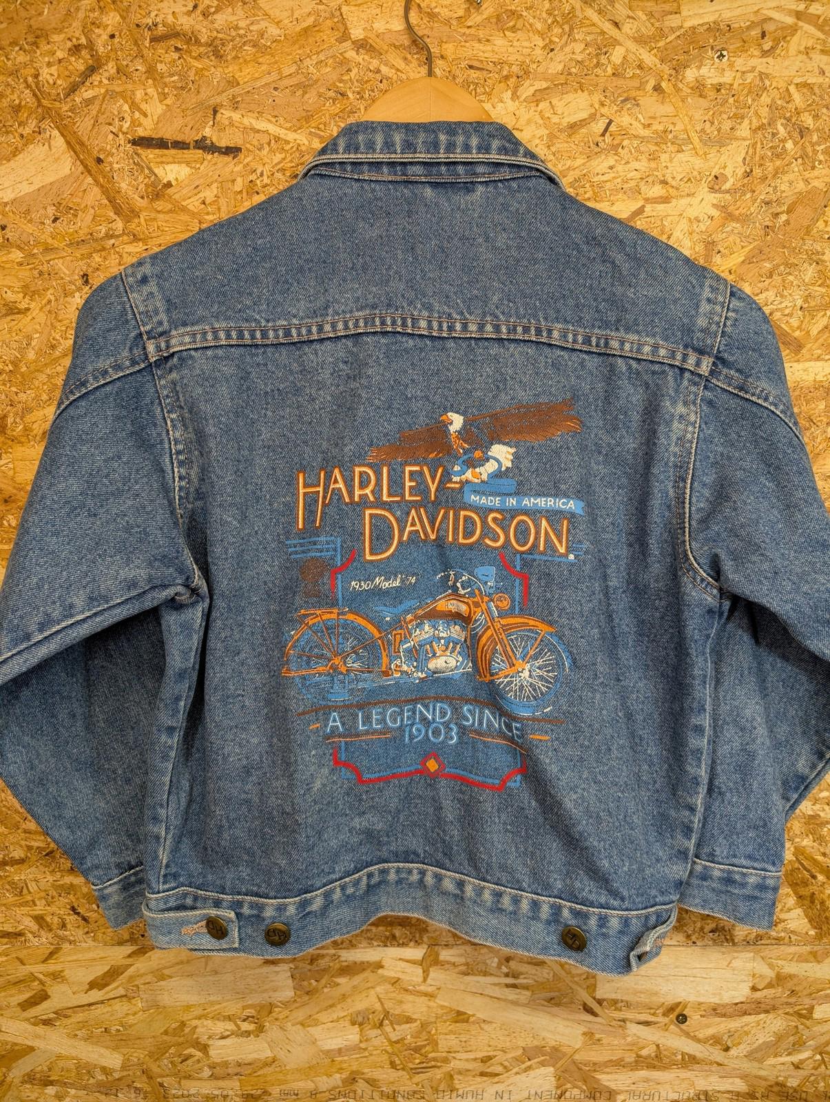 Harley Davidson Denim Jacket Boys Age 7-8 Vintage 90s Graphic Blue Cotton