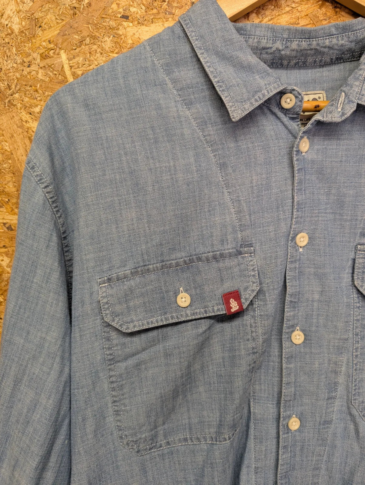 & Sons Hemp Denim Shirt Mens XL Light Blue Wash Long Sleeve Button Up Heritage