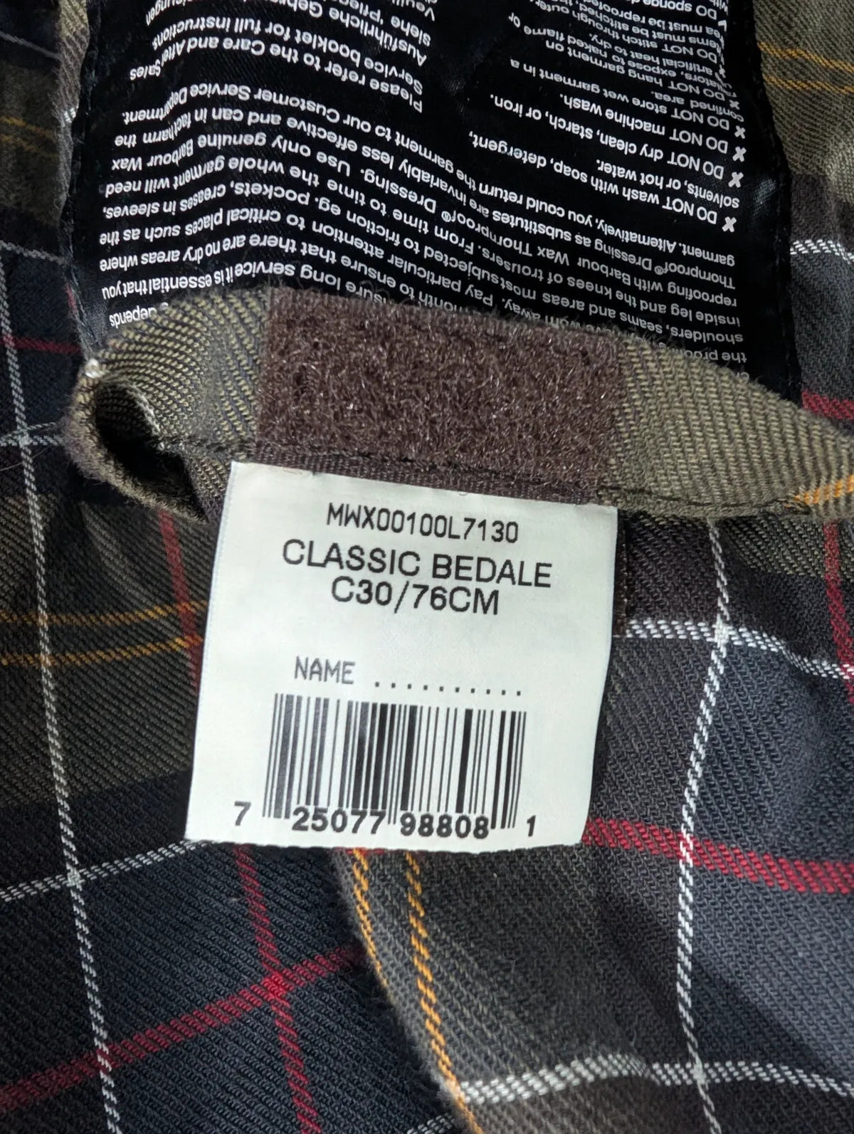 Barbour Classic Bedale Wax Jacket Mens Small Olive Green Cotton Cord Collar