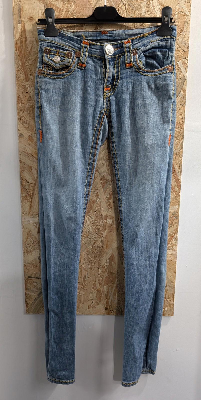 True Religion Jeans Size W26 L32 Womens Embroidered Pockets Light Blue Stretch