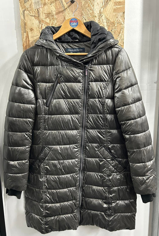 French Connection Womens Medium Puffer Warm Padded Longline Jacket Metallic