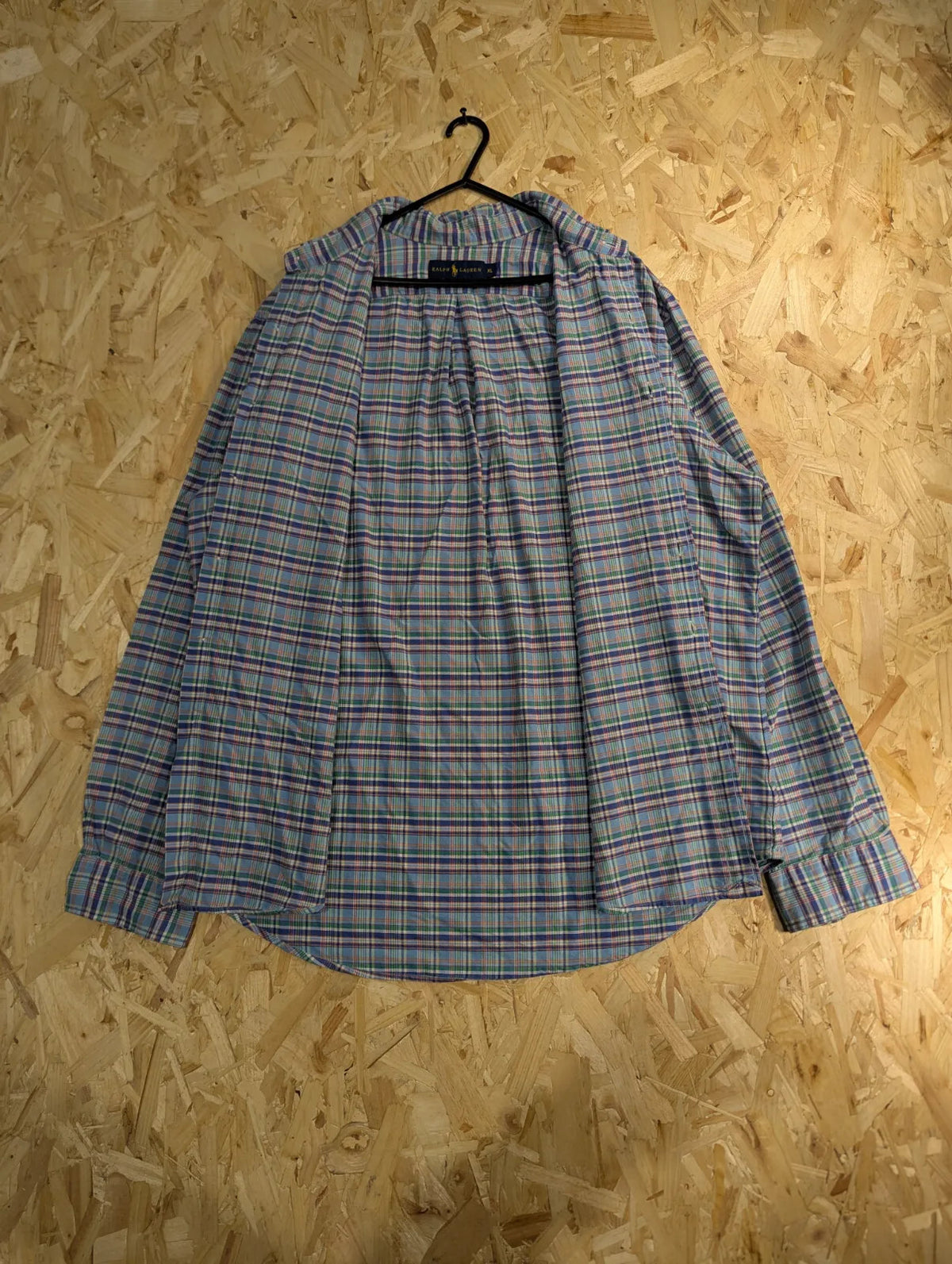 Ralph Lauren Shirt Mens XL Light Blue Cotton Plaid Embroidered Logo Button Down