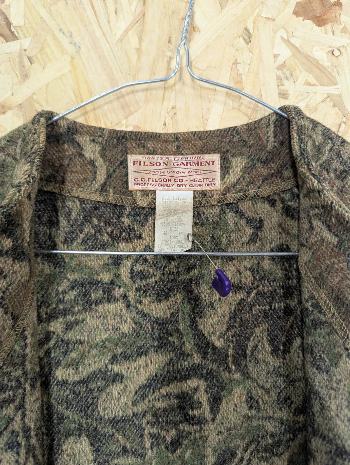 Filson Timber Camo Wool Vest Large Mackinaw USA Made Style 20 Tree Gilet Real