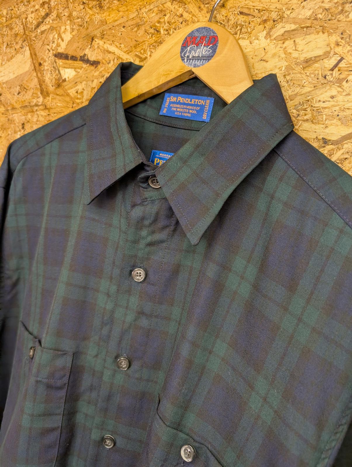 Sir Pendleton Shirt Mens Size Large Navy Blue Green Check Plaid Wool Tartan USA
