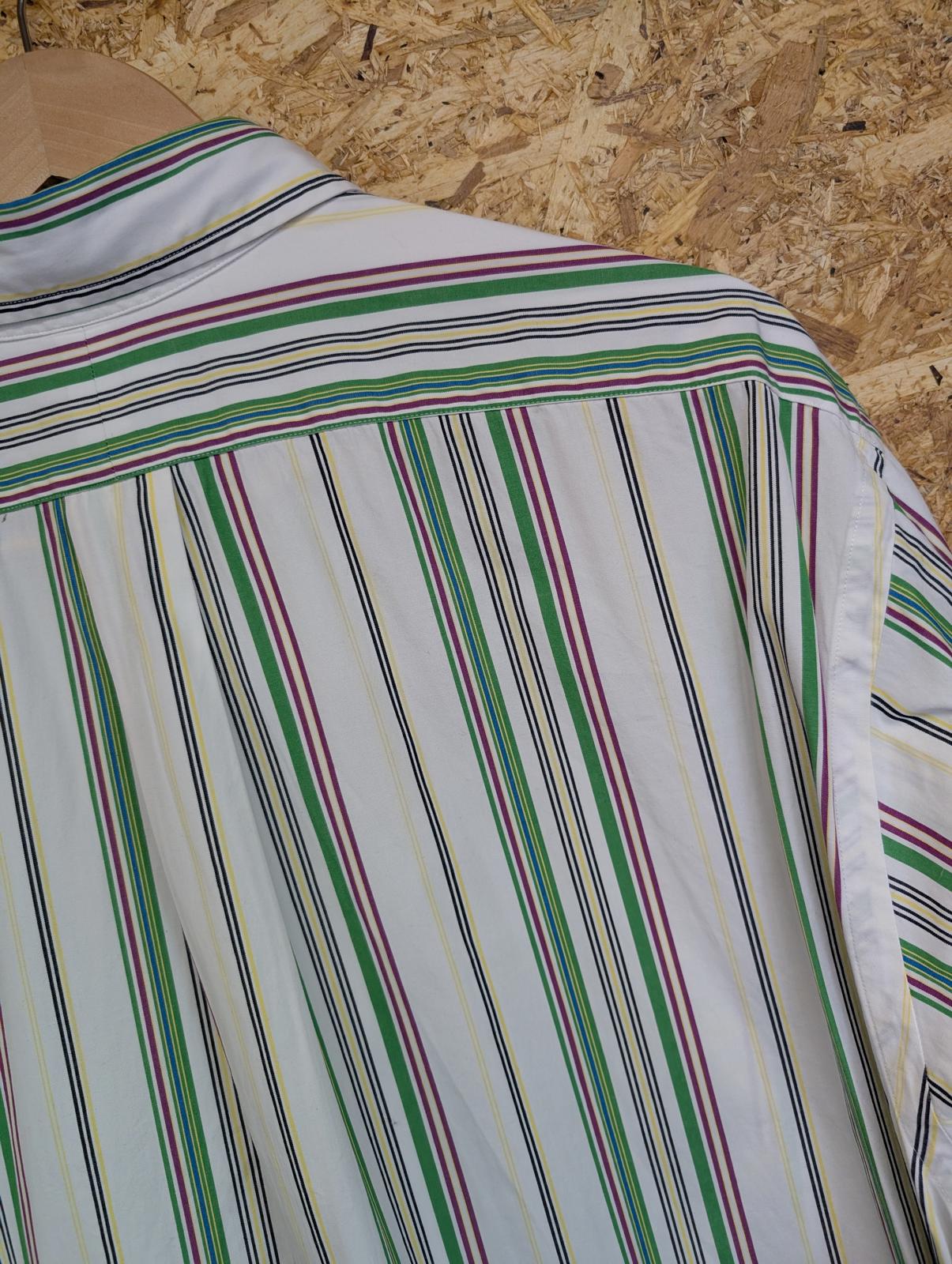 Ralph Lauren Shirt 18" 2XL White Green Stripe Long Sleeve Cotton Custom Fit