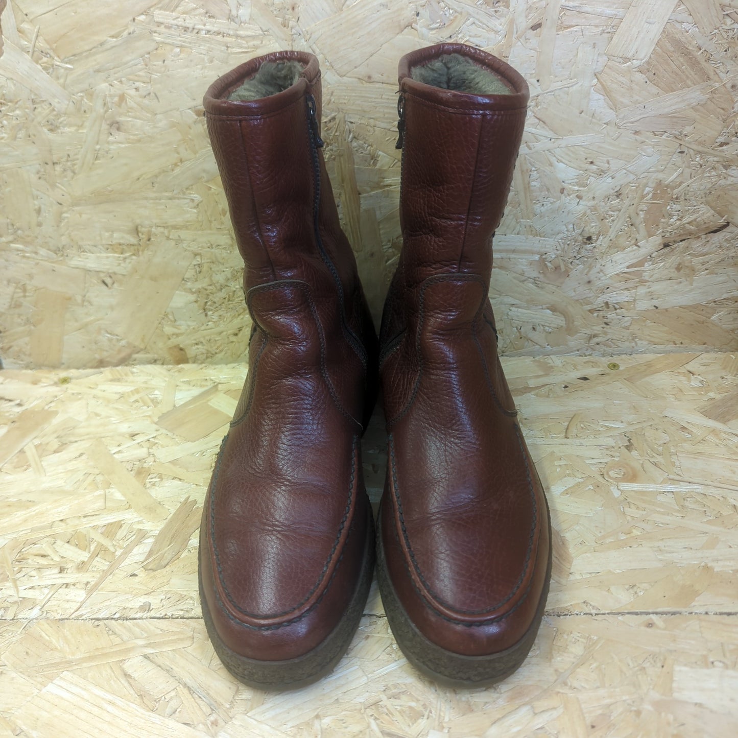 Humanic Warmfutter Brown Leather Fur Lined Boot Vintage Snow Winter Zip 10 UK 44