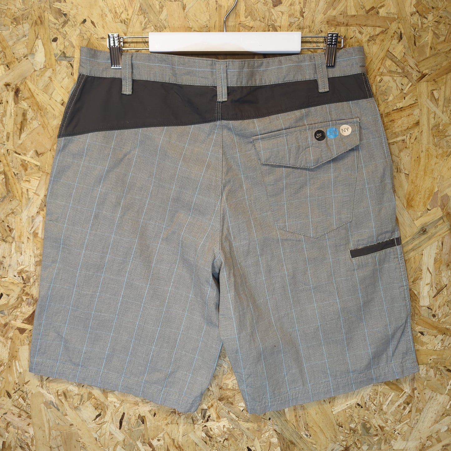 Nike Beige Blue Check Chino Pocket Shorts Cotton Baggies Canvas Mens Medium W34