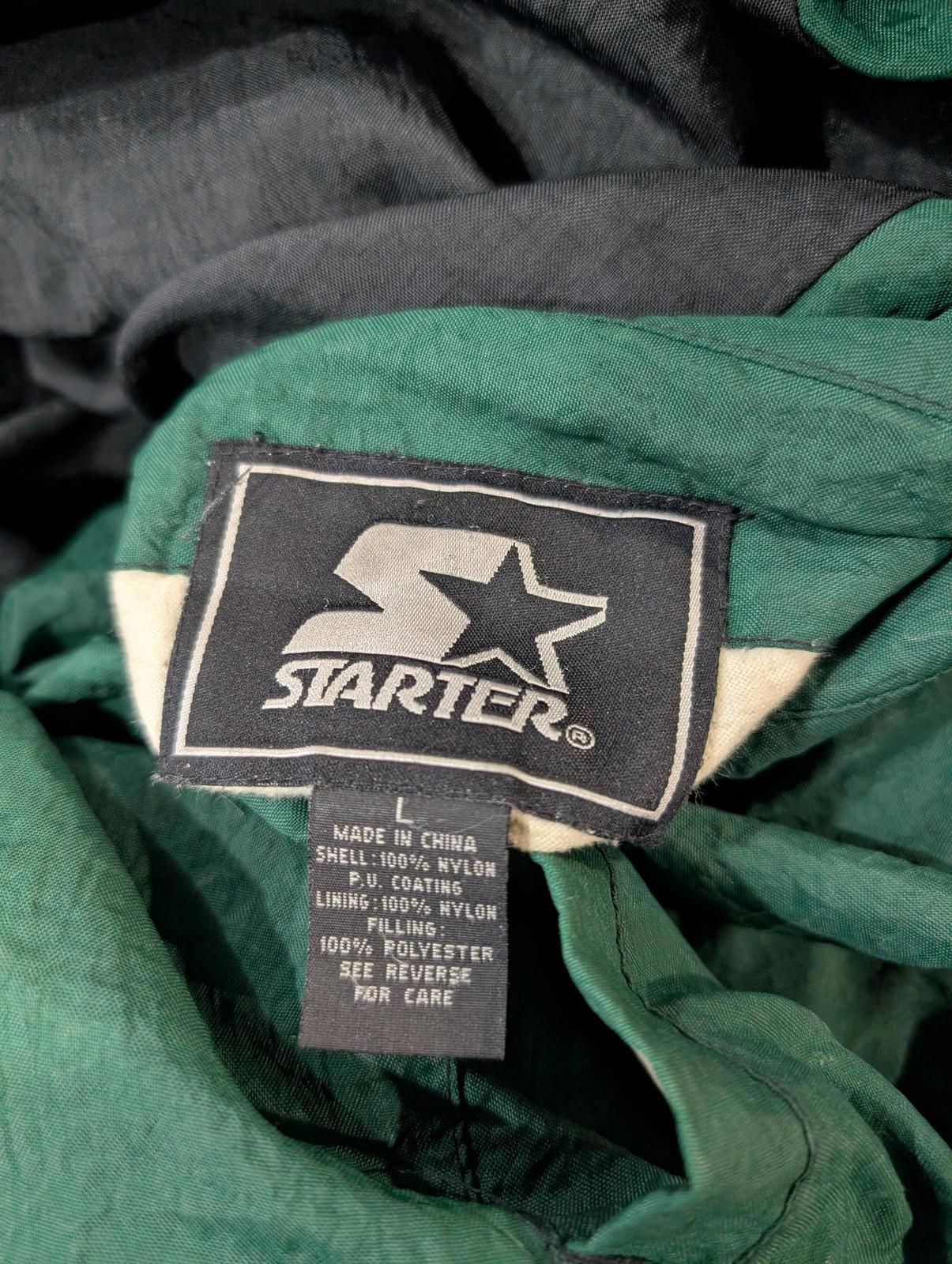 Starter Quilted Jacket Large Men Hooded Reversible Green Black Nylon USA