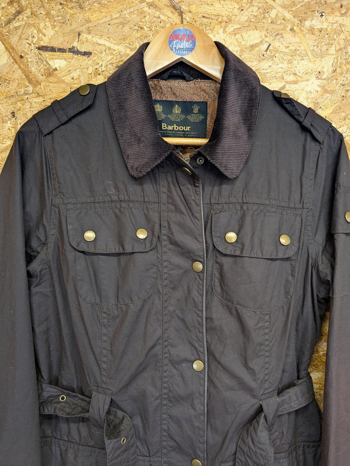 Barbour International Flyweight Jacket UK 12 Women Belted Wax Brown Cord Collar