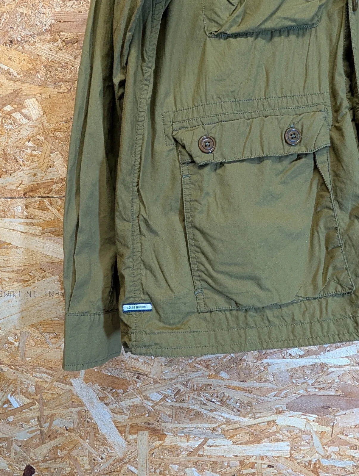 Weekend Offender Chore Jacket Mens Medium Khaki Green Cotton Pockets Overshirt