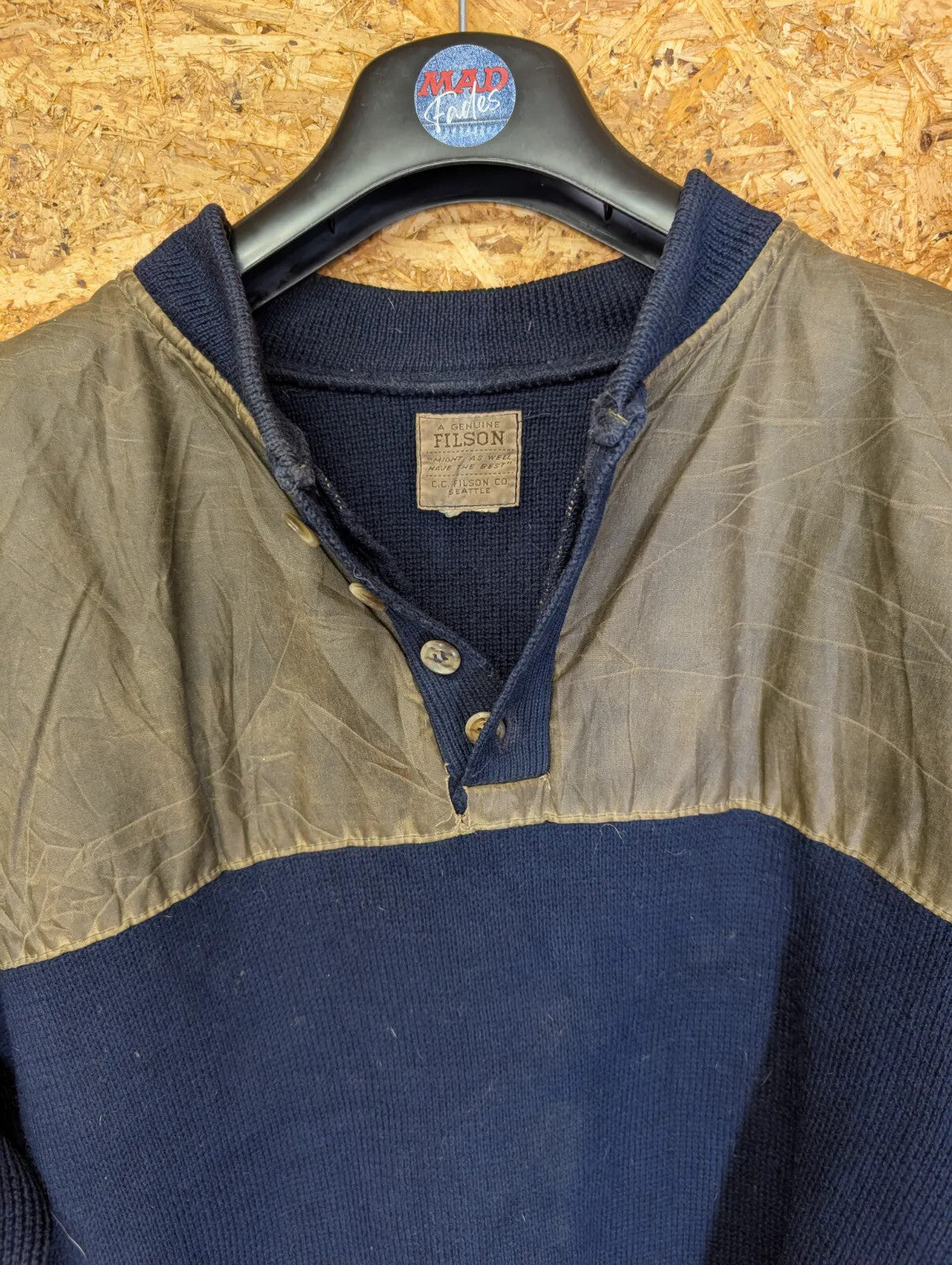 Filson Henley Guide Jumper 2XL Men Navy Blue Wool Tin Cloth Sweater 711 USA