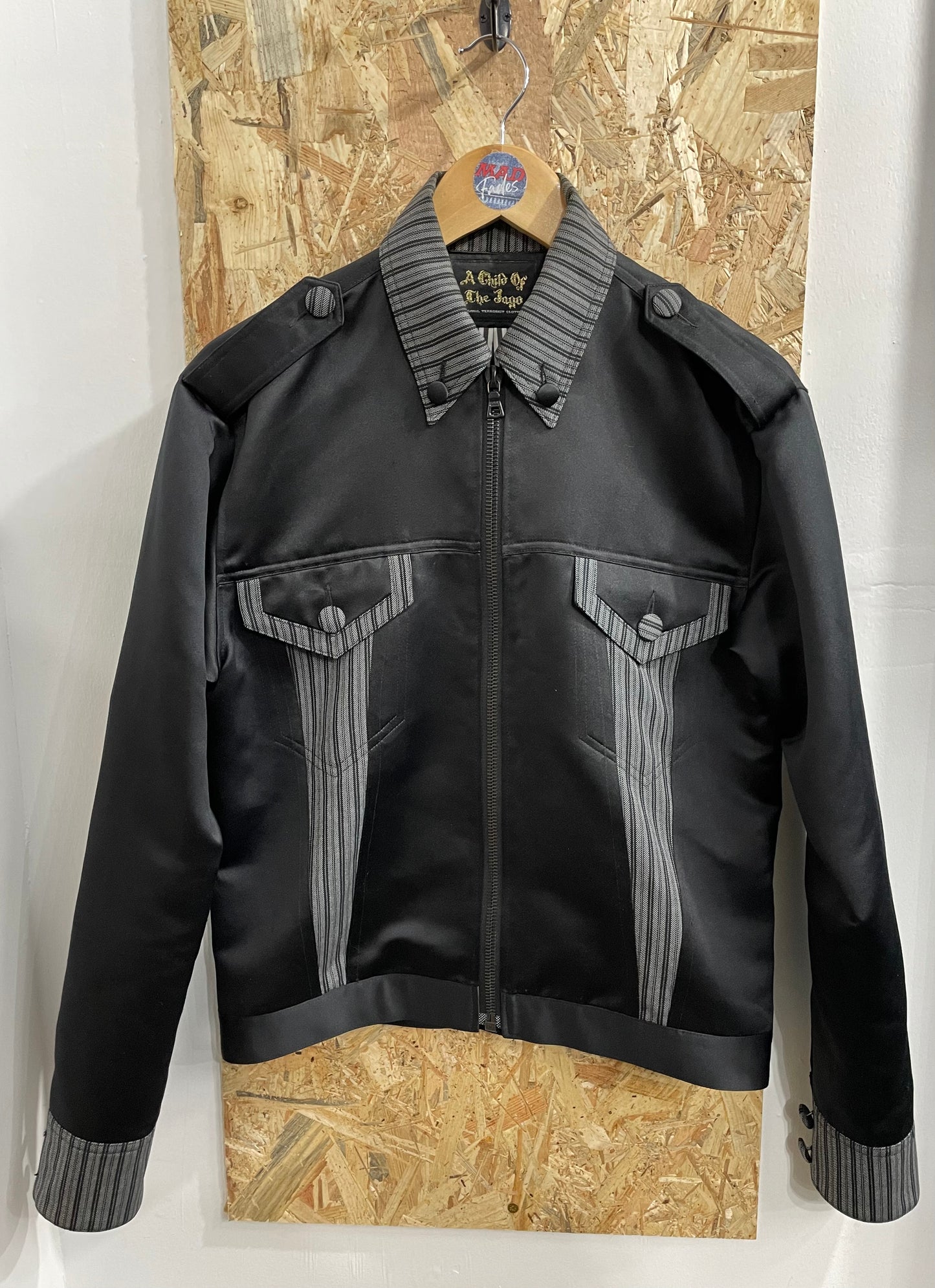 A Child Of The Jago Mens Trucker Jacket Grey Black Pinstripe Small